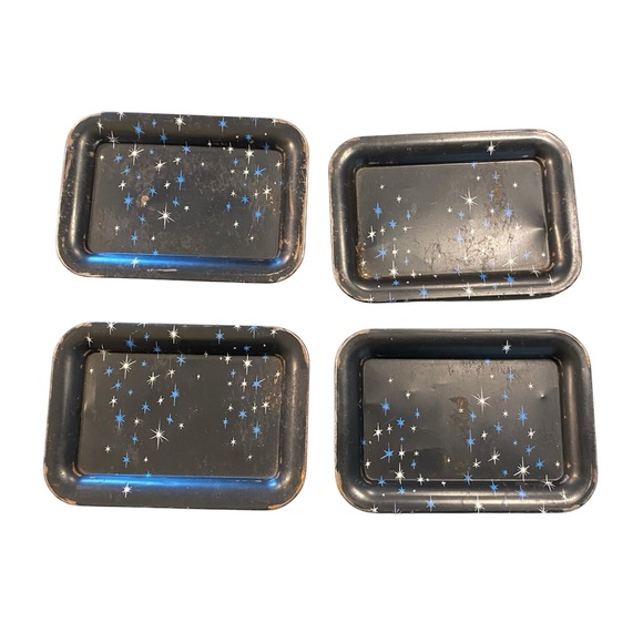 Other - vintage 60s set of metal tole paired starburst trays trinket or tip/ bill trays